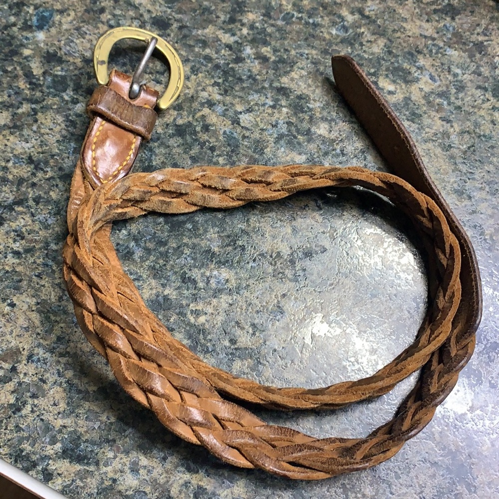 Vtg Leather Brass Riding Belt